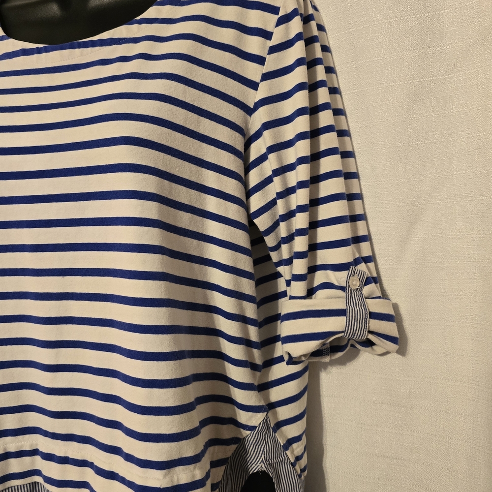 Anthropologie Lili's Closet Blue and White Striped Nautucal Blouse Size M Coast - Picture 5 of 7